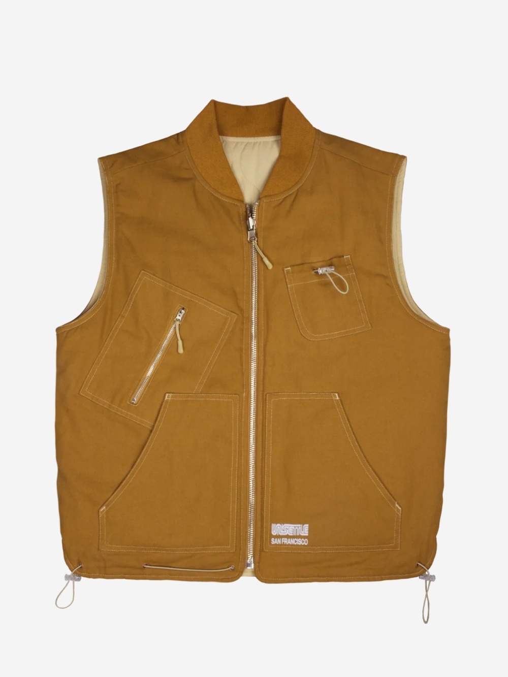 Unsettle & Co Reversible Utility Vest Brown Canvas & Quilted Tan | Size Medium